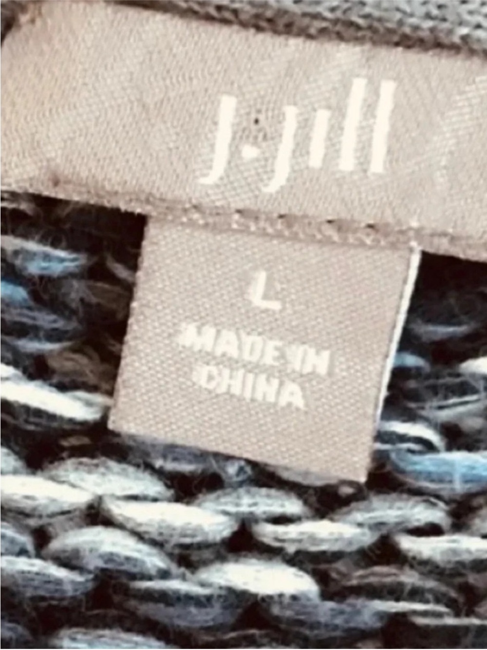 J. Jill Marled Blue Charcoal Cotton Cardigan Large Open Front Chunky Knit Cozy - Picture 8 of 15